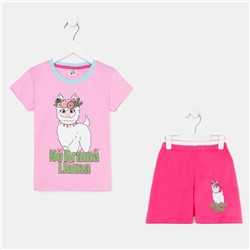 Комплект (футболка и шорты) для девочки, цвет розовый/ярко-розовый, рост 98