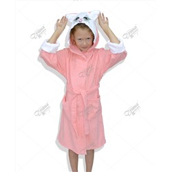 Детский махровый халат с капюшоном и печатью "Кошечка" персиковый