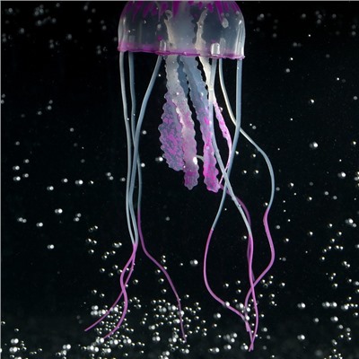 Декор для аквариума "Медуза" силиконовая, с неоновым эффектом, 5 х 5 х 15 см, фиолетовая