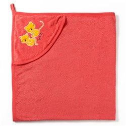 Полотенце с уголком и рукавицей, размер 90х90, цвет  коралловый, махра, хл100%