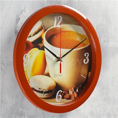 Часы настенные, серия: Кухня, "Кофе и макаруны", плавный ход, d=28 см