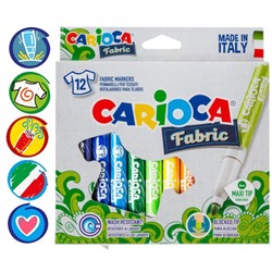 Фломастеры для ткани 12 цветов Carioca "Fabric Liner" 6.0 мм, картон, европодвес