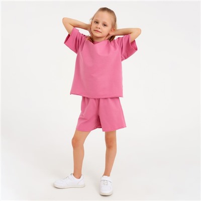 Костюм детский (футболка, шорты) MINAKU: Casual Collection цвет пудровый, рост 146