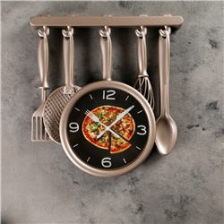 Часы настенные, серия: Кухня, "Кухонная утварь", плавный ход, 32 х 34 см, бронзовые