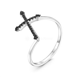Кольцо крест из серебра с фианитами родированное К-7300р216
