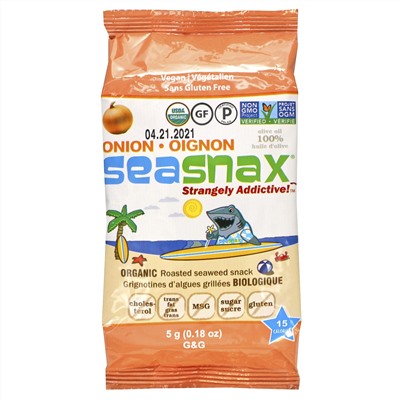 SeaSnax, Grab & Go, Toasty Onion, Roasted Seaweed Snack, 6-pack (.21 oz each)