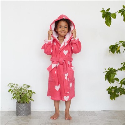 Халат махровый детский Крошка Я «Сердечки» размер 30, цвет розовый, 100% хлопок 360 г/м2