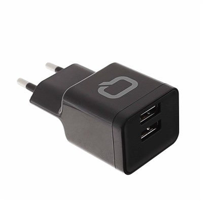 Сетевое зарядное устройство Qumo Energy 2 USB, 2.1A, Micro USB cable, черный