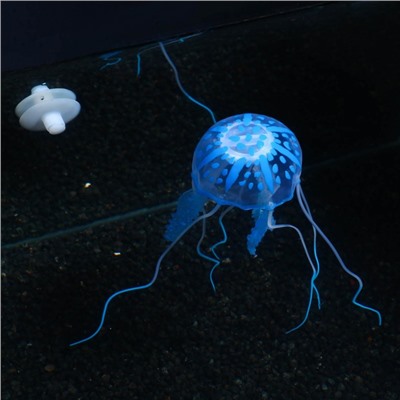 Декор для аквариума "Медуза" силиконовая, с неоновым эффектом, 5 х 5 х 15 см, синяя