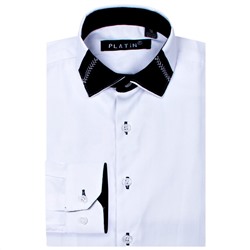 Рубашка Platin Slim fit белого цвета  длинный рукав для мальчика
