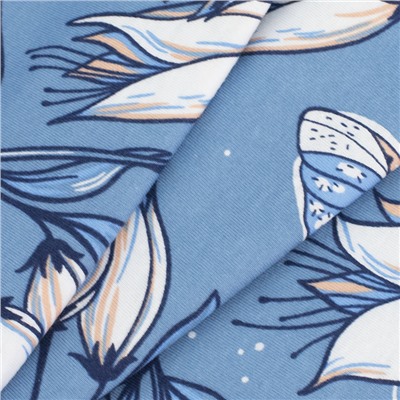 Ткань на отрез кулирка R4147-V3 Цветы на голубом