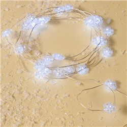 Гирлянда "Нить" роса с насадками "Снежинка", 3 м, LED-30-6V, 2*LR2032, нить прозрачная, свечение белое