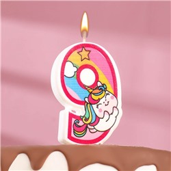 Свеча в торт "Единорог с шариком", цифра 9, розовый