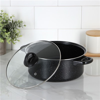 Набор посуды, 3 предмета: ковш d=18 см, сковорода d=24 см, кастрюля d=24 см, антипригарное покрытие, цвет чёрный