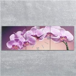 Часы настенные, модульные, серия: Цветы, "Фиолетовые орхидеи", 35х110  см, микс