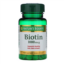 Nature's Bounty, Биотин, 1000 мкг, 100 таблеток с оболочкой