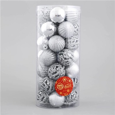Набор шаров пластик d-4 см, 35 шт "Феерия" серебро
