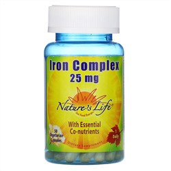 Nature's Life, Комплекс железа, 25 мг, 50 вегетарианских капсул