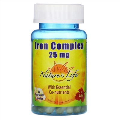 Nature's Life, Комплекс железа, 25 мг, 50 вегетарианских капсул
