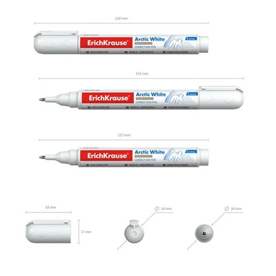 Ручка-корректор 5 мл, ErichKrause ARCTIC WHITE, с металлическим наконечником, специальная помповая система подкачки жидкости