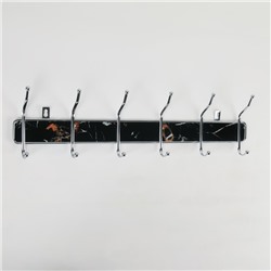 Вешалка настенная Доляна «Чёрный мрамор», 6 двойных крючков, 50×15,5×6 см, цвет хром