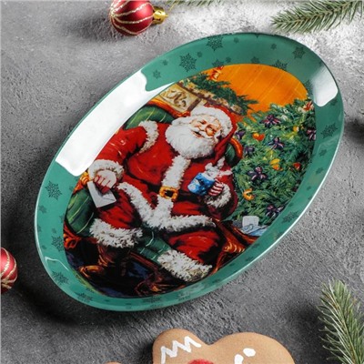 Блюдо Доляна «Счастливый Санта», овальное, 24,5×15×2 см