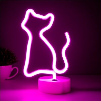 Ночник "Кошечка" LED (розовый свет) от батареек 3хААА USB 15x10x25 см