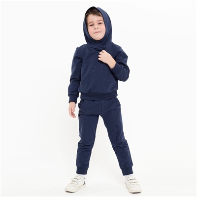 Костюм для мальчика (толстовка/брюки), цвет тёмно-синий, рост 98
