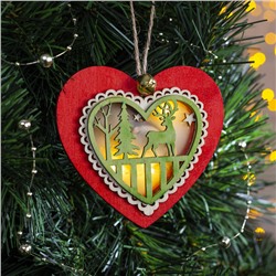 Подвеска световая "Сердце новогоднее красное", 10х10х2 см, 3 LED, бат(в комп) Т/БЕЛЫЙ