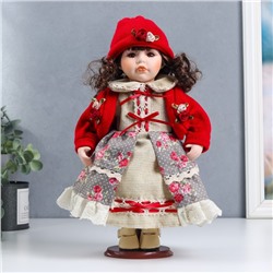 Кукла коллекционная керамика "Лиза в платье с цветами, в красном жакете" 30 см