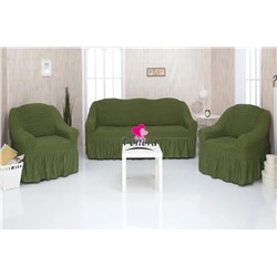Комплект чехлов на трехместный диван и 2 кресла с оборкой оливковый 222, Характеристики