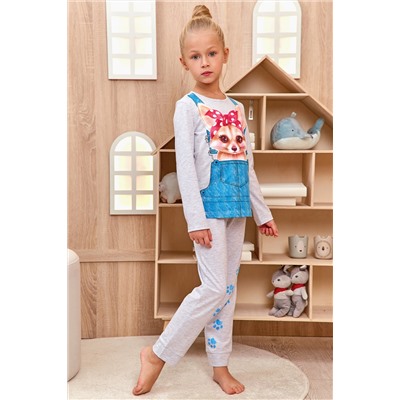 Пижама с брюками для девочки Juno AW21GJ552 Sleepwear Girls серый меланж лисичк