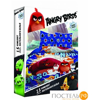 Код: 411120 КПБ 1,5 бязь "Angry Birds" (70*70) рис.8857+8858 вид 1 Плохие свинки