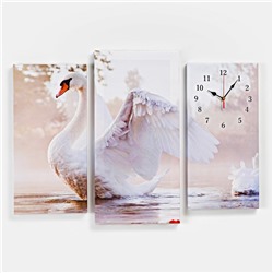 Часы настенные, модульные, серия: Животный мир, "Белый лебедь на пруду", 60х80 см