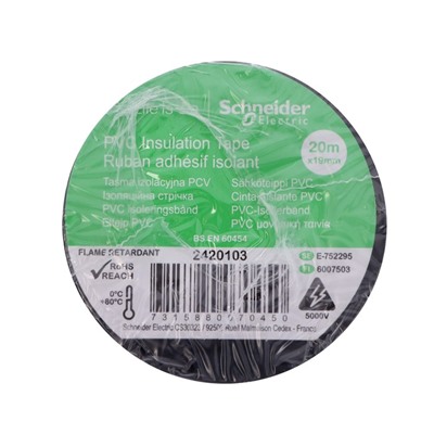 Изолента Schneider Electric, ПВХ, 19 мм х 20 м, 130 мкм, 8 штук, чёрная