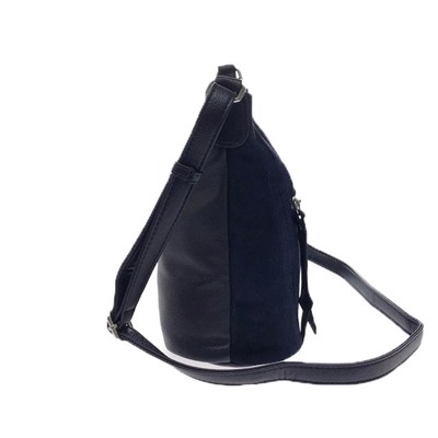 Городская сумка Gino_Kite с ремнем через плечо из натуральной замши и эко-кожи цвета тёмный индиго.