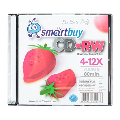 Диск CD-RW Smartbuy, 12х, 700 Мб, Slim, 5 шт