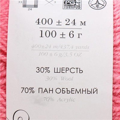 Пряжа "Народная классика" 30%шерсть, 70% акрил 400м/100гр (378-Герань)