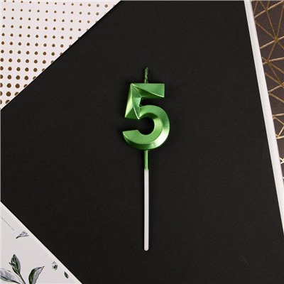 Свеча в торт цифра "5", зеленая, 3,5 х 12 см