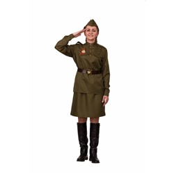 Карнавальный костюм «Солдатка», гимнастёрка, юбка, ремень, пилотка, р. 42, рост 164 см