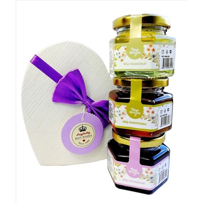 Подарочный набор "Медовое сердце" мёд гречишный, разнотравье, акациевый