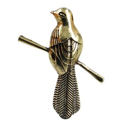 Эмалевая мини брошка (металл) "Птичка на ветке" золото