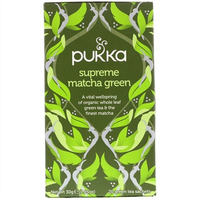 Pukka Herbs, Supreme Matcha Green, 20 Green Tea Sachets - 1.05 oz (30 g) Each