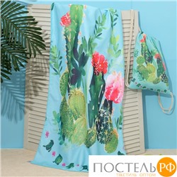 Полотенце пляжное в сумке Этель "Кактусы", 70*140 см, микрофибра, 100% п/э   3950417