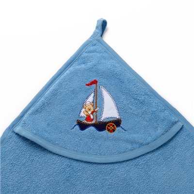 Полотенце с уголком и рукавицей, размер 90х90, цвет голубой, махра, хл100%