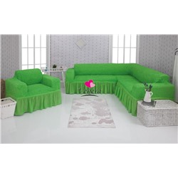 Комплект чехлов на угловой диван и кресло с оборкой салатовый 224, Характеристики