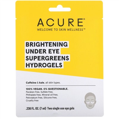 Acure, SuperGreens, осветляющие одноразовые гидрогелевые патчи для глаз, 2 шт по 0,236 ж. унц. (7 мл)