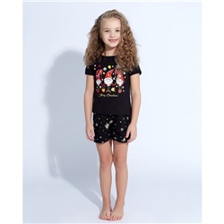 Пижама (футболка, шорты) для девочки MINAKU "Ёлки", рост 98, цвет чёрный