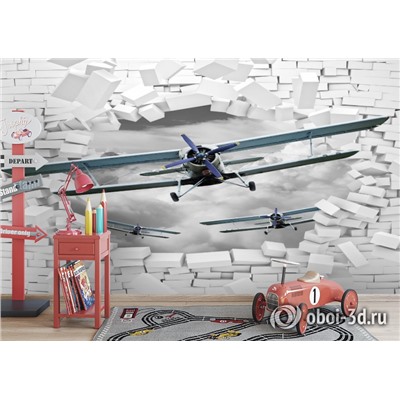 3D Фотообои «Самолеты сквозь стену»
