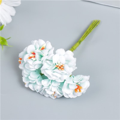 Цветы для декорирования "Пион Лоллипоп" 1 букет=6 цветов бело-бирюзовый 9 см